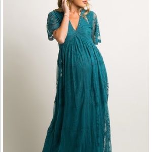 Pink blush maternity Lace Mesh Overlay Maxi Dress